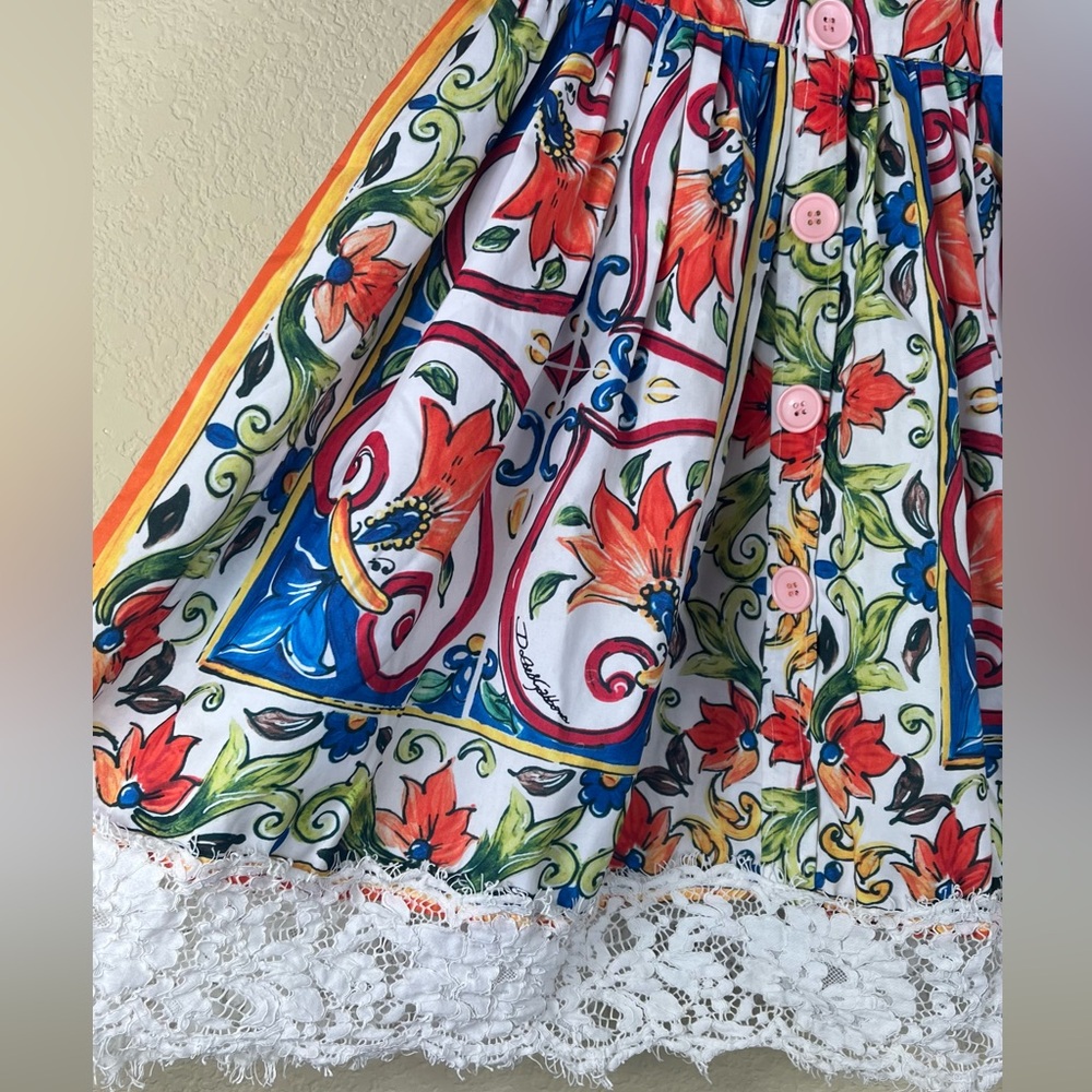 Girls floral lace sleeveless dress, Easter dress, white red blue colors size 6 - Picture 6 of 7